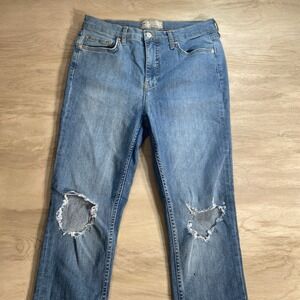 Free People Jeans Mid-Rise Skinny Blue Womens‎ Sz 30 Stretch Knee Holes
